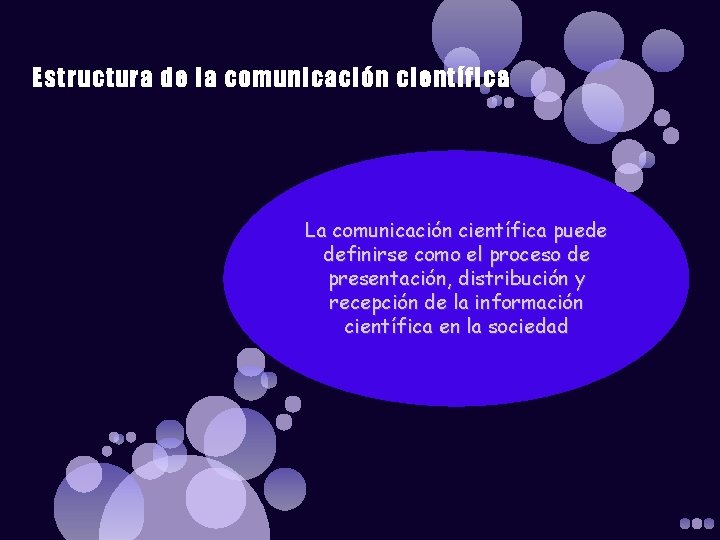Estructura de la comunicación científica La comunicación científica puede definirse como el proceso de