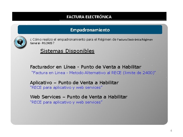 FACTURA ELECTRÓNICA Empadronamiento ¿ Cómo realizo el empadronamiento para el Régimen de Factura Electrónica