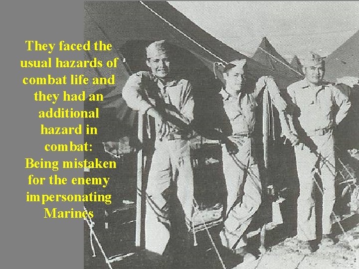 They faced the usual hazards of combat life and they had an additional hazard