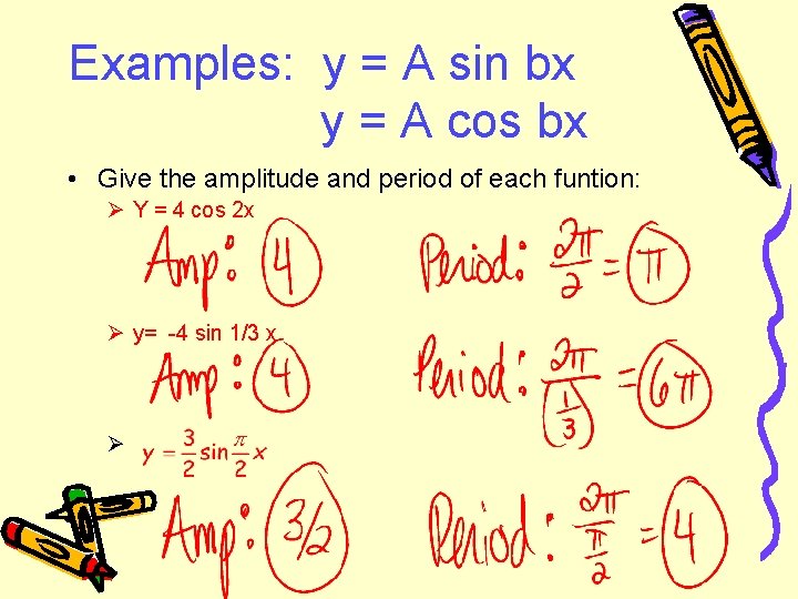 Examples: y = A sin bx y = A cos bx • Give the