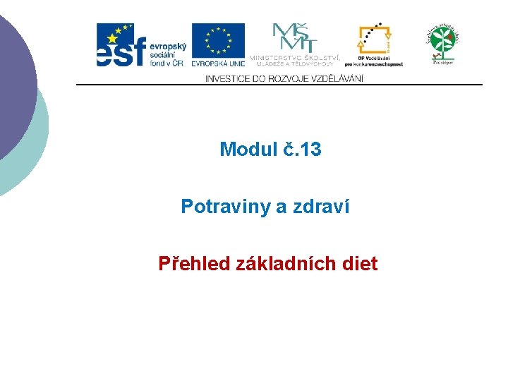 Slide 1 Modul č. 13 Potraviny a zdraví Přehled základních diet 