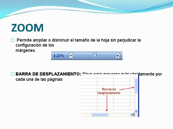  ZOOM � Permite ampliar o disminuir el tamaño de la hoja sin perjudicar