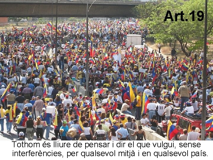 Art. 19 Tothom és lliure de pensar i dir el que vulgui, sense interferències,