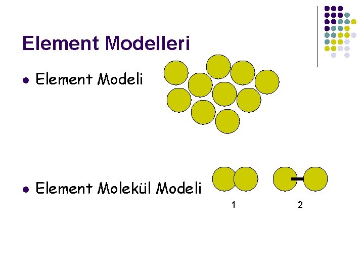 Element Modelleri l Element Modeli l Element Molekül Modeli 1 2 