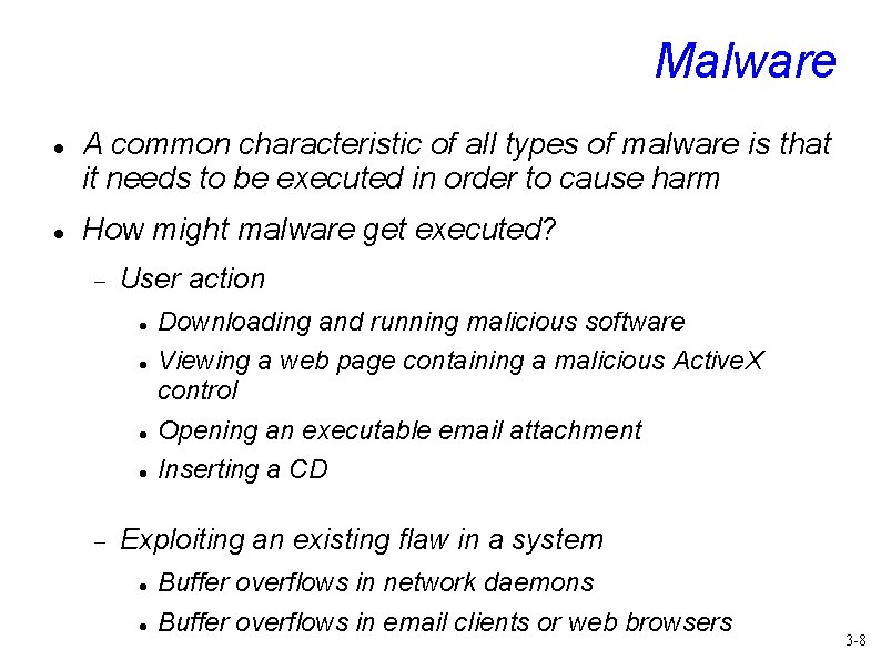 Malware A common characteristic of all types of malware is that it needs to