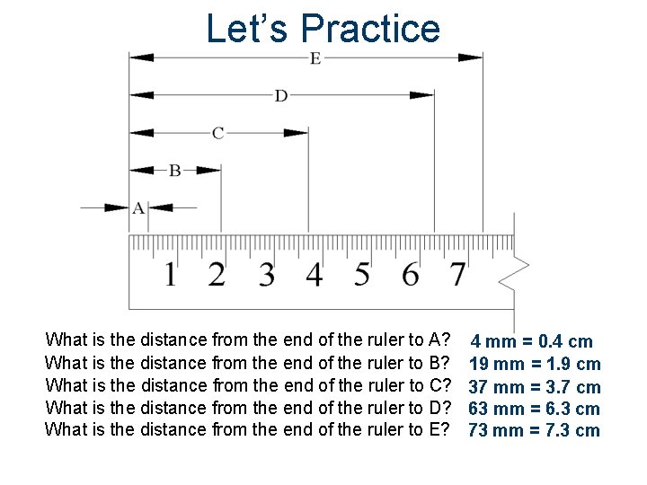 Let’s Practice What is the distance from the end of the ruler to A?