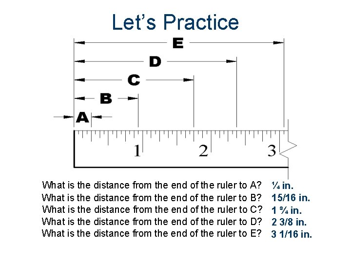 Let’s Practice What is the distance from the end of the ruler to A?
