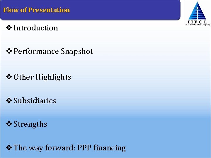 Flow of Presentation v Introduction v Performance Snapshot v Other Highlights v Subsidiaries v