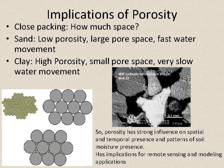 Implications of Porosity • Close packing: How much space? • Sand: Low porosity, large