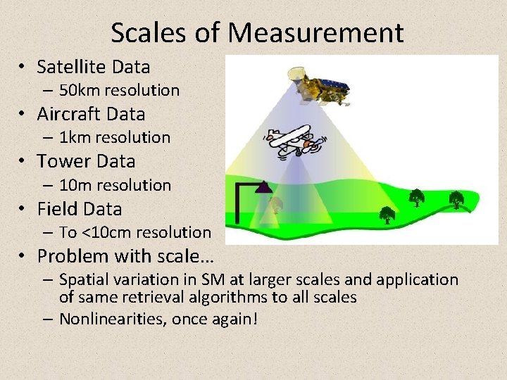 Scales of Measurement • Satellite Data – 50 km resolution • Aircraft Data –