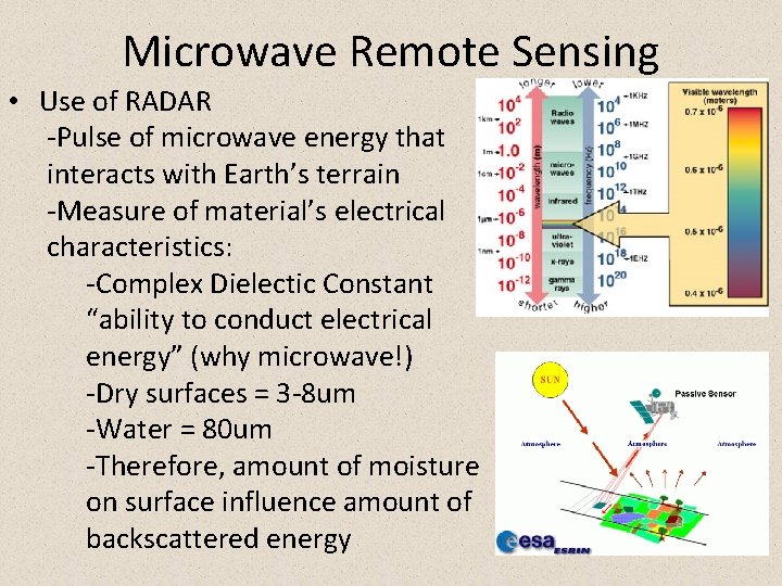 Microwave Remote Sensing • Use of RADAR -Pulse of microwave energy that interacts with