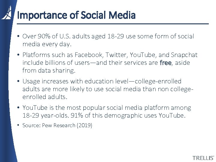 Importance of Social Media • Over 90% of U. S. adults aged 18 -29