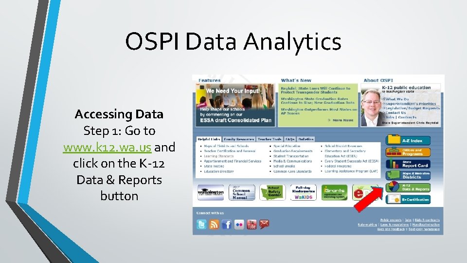 OSPI Data Analytics Accessing Data Step 1: Go to www. k 12. wa. us