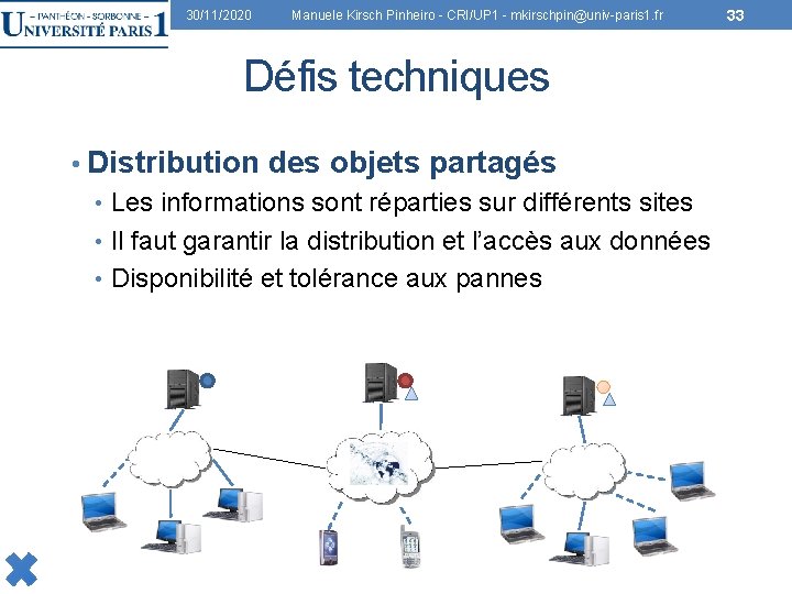 30/11/2020 Manuele Kirsch Pinheiro - CRI/UP 1 - mkirschpin@univ-paris 1. fr Défis techniques •