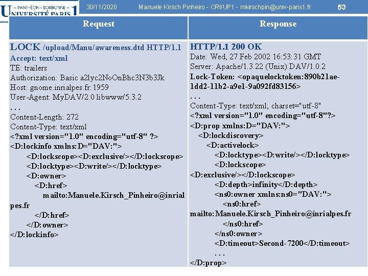 30/11/2020 Manuele Kirsch Pinheiro - CRI/UP 1 - mkirschpin@univ-paris 1. fr Request Response LOCK