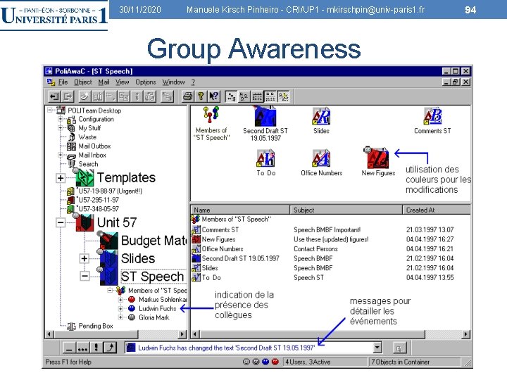 30/11/2020 Manuele Kirsch Pinheiro - CRI/UP 1 - mkirschpin@univ-paris 1. fr Group Awareness 94