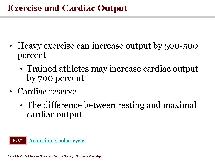 Exercise and Cardiac Output • Heavy exercise can increase output by 300 -500 percent