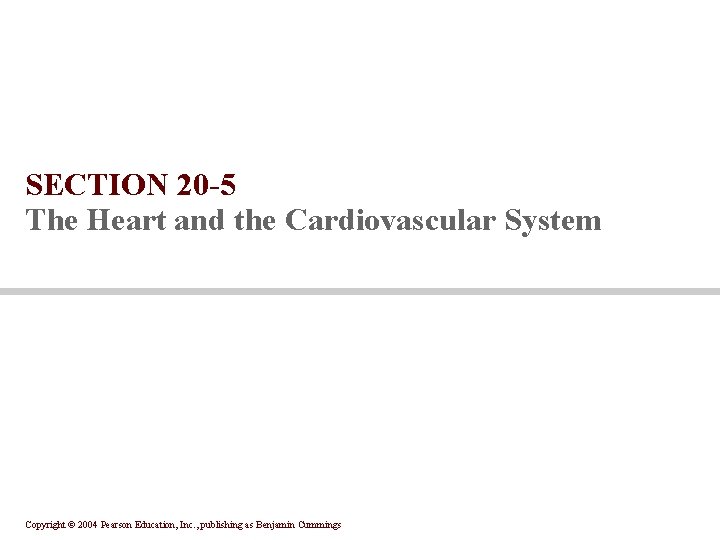 SECTION 20 -5 The Heart and the Cardiovascular System Copyright © 2004 Pearson Education,