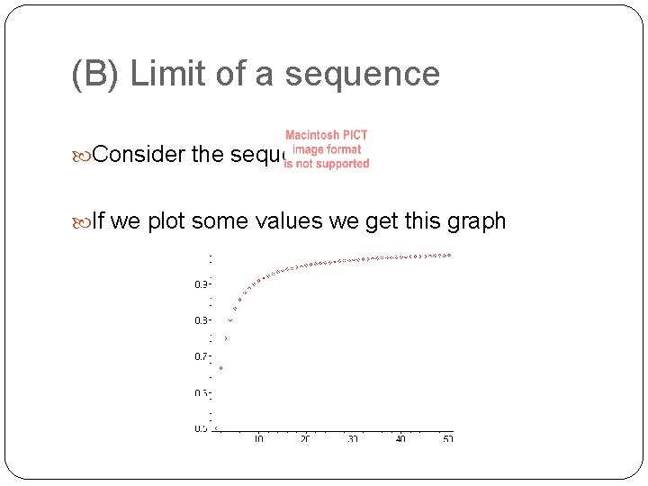 (B) Limit of a sequence Consider the sequence If we plot some values we