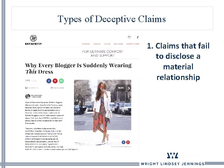 Types of Deceptive Claims 1. Claims that fail to disclose a material relationship 