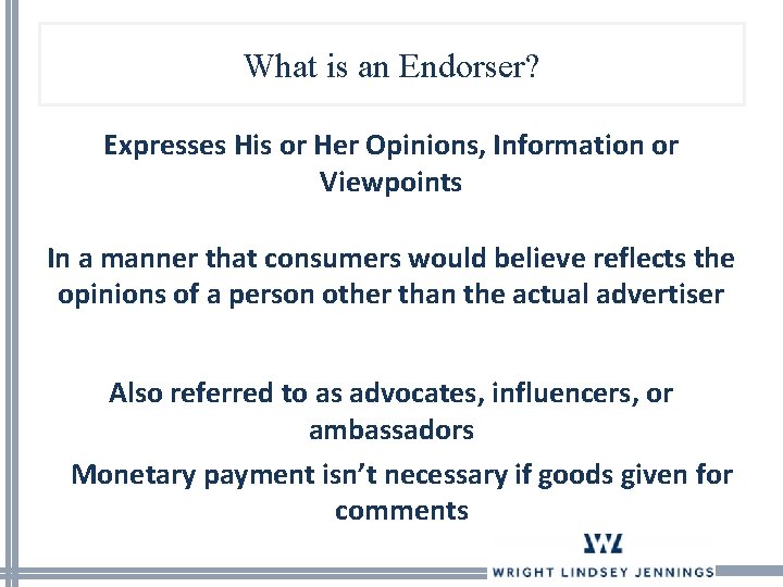 What is an Endorser? Expresses His or Her Opinions, Information or Viewpoints In a