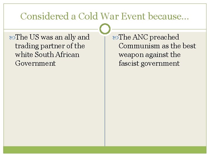 Considered a Cold War Event because… The US was an ally and trading partner