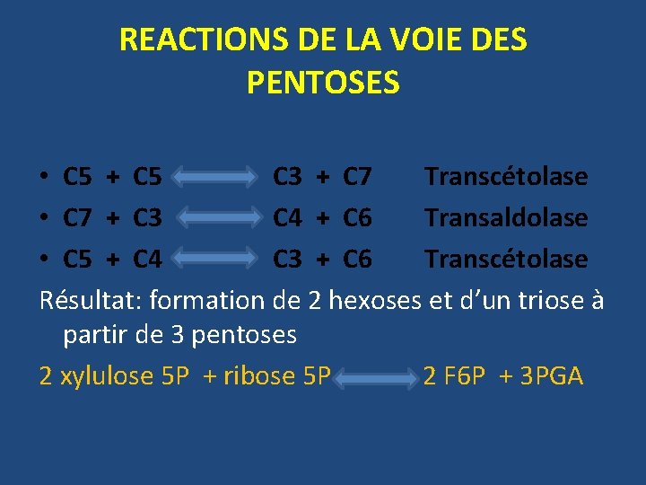 REACTIONS DE LA VOIE DES PENTOSES • C 5 + C 5 C 3