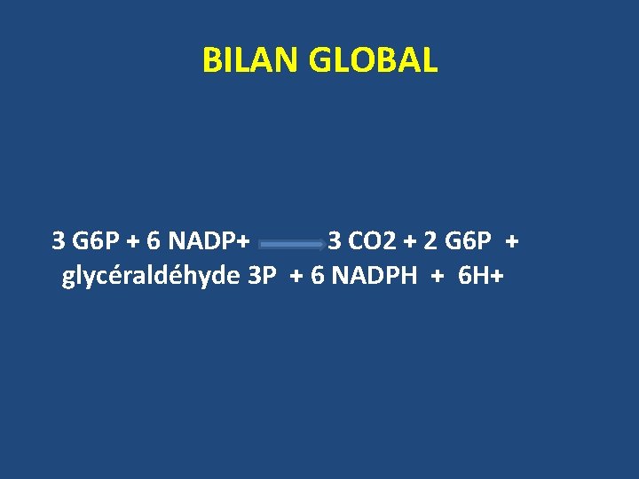 BILAN GLOBAL 3 G 6 P + 6 NADP+ 3 CO 2 + 2