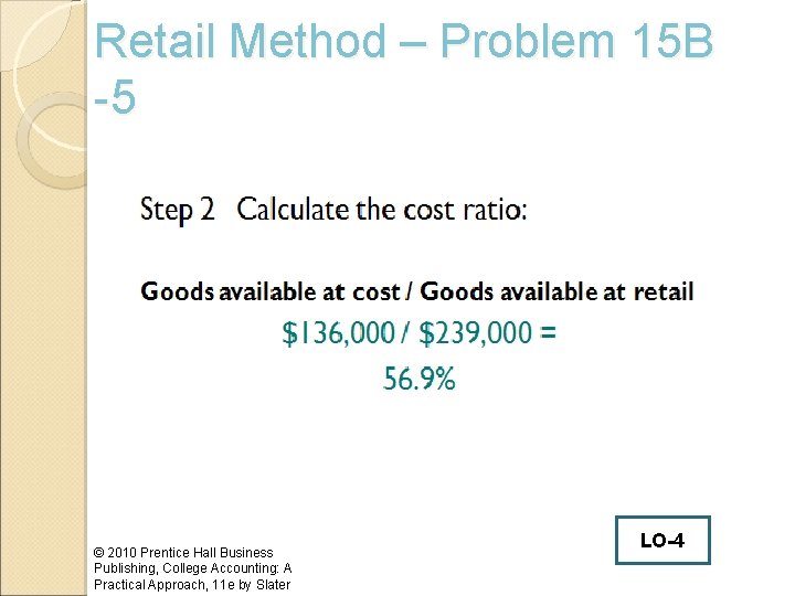 Retail Method – Problem 15 B -5 © 2010 Prentice Hall Business Publishing, College