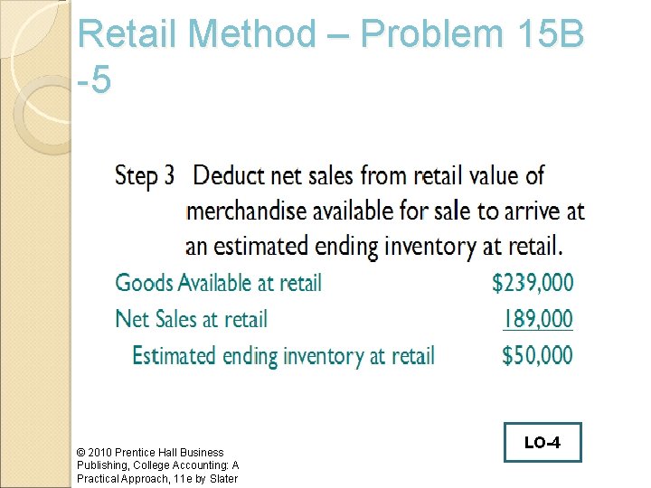 Retail Method – Problem 15 B -5 © 2010 Prentice Hall Business Publishing, College