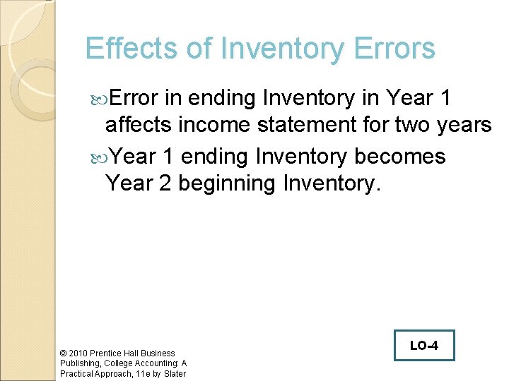 Effects of Inventory Errors Error in ending Inventory in Year 1 affects income statement