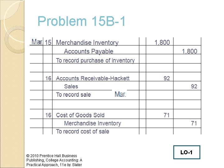 Problem 15 B-1 © 2010 Prentice Hall Business Publishing, College Accounting: A Practical Approach,