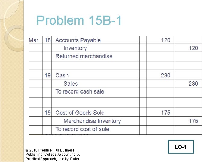 Problem 15 B-1 © 2010 Prentice Hall Business Publishing, College Accounting: A Practical Approach,