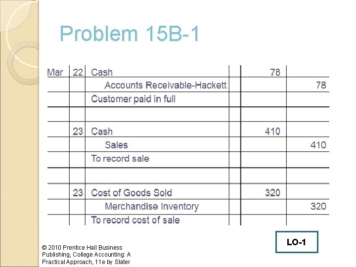 Problem 15 B-1 © 2010 Prentice Hall Business Publishing, College Accounting: A Practical Approach,