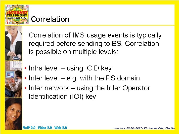 Correlation of IMS usage events is typically required before sending to BS. Correlation is