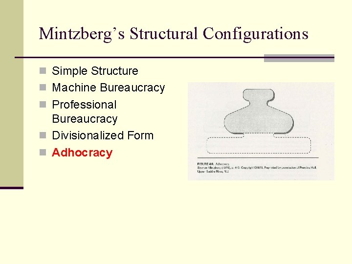 Mintzberg’s Structural Configurations n Simple Structure n Machine Bureaucracy n Professional Bureaucracy n Divisionalized