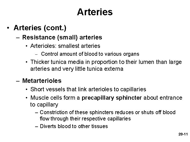 Arteries • Arteries (cont. ) – Resistance (small) arteries • Arterioles: smallest arteries – Arteries • Arteries (cont. ) – Resistance (small) arteries • Arterioles: smallest arteries –