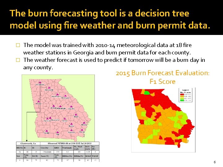 The burn forecasting tool is a decision tree model using fire weather and burn