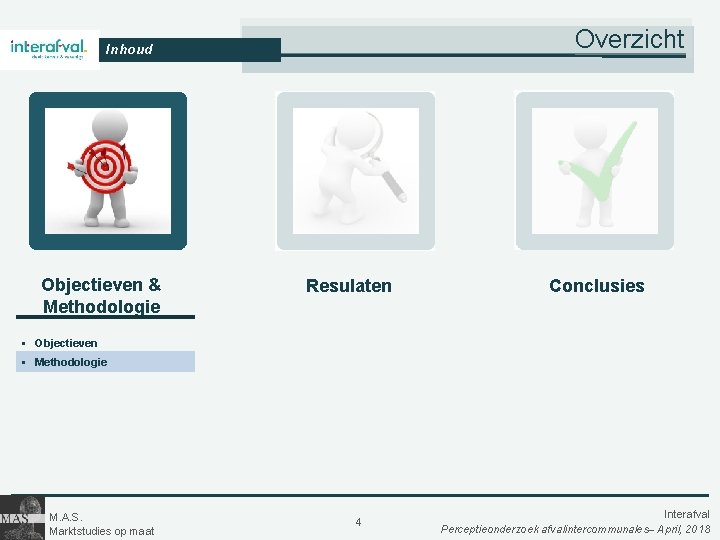 Overzicht Inhoud Objectieven & Methodologie Resulaten Conclusies § Objectieven § Methodologie M. A. S.