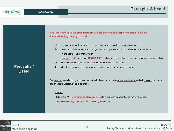 Perceptie & beeld Conclusie Voor de Vlaming is de afvalintercommunale een noodzakelijke organisatie de