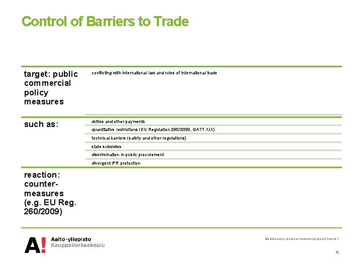 Control of Barriers to Trade target: public commercial policy measures conflicting with international law