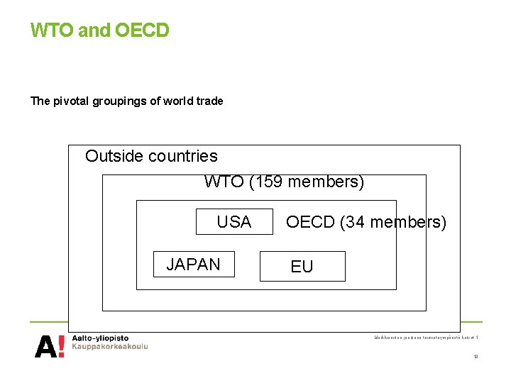 WTO and OECD The pivotal groupings of world trade Outside countries WTO (159 members)