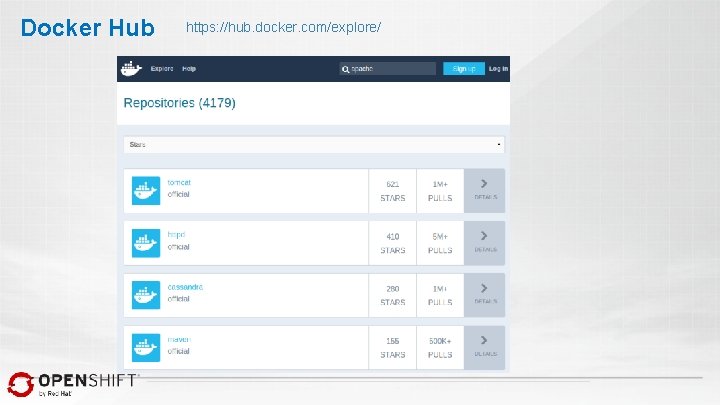 Docker Hub https: //hub. docker. com/explore/ 