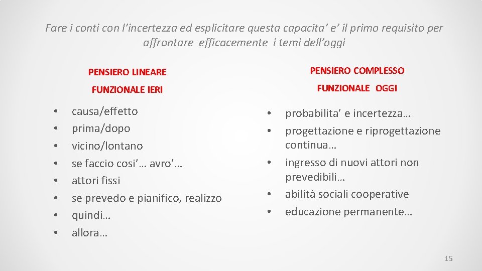 Fare i conti con l’incertezza ed esplicitare questa capacita’ e’ il primo requisito per