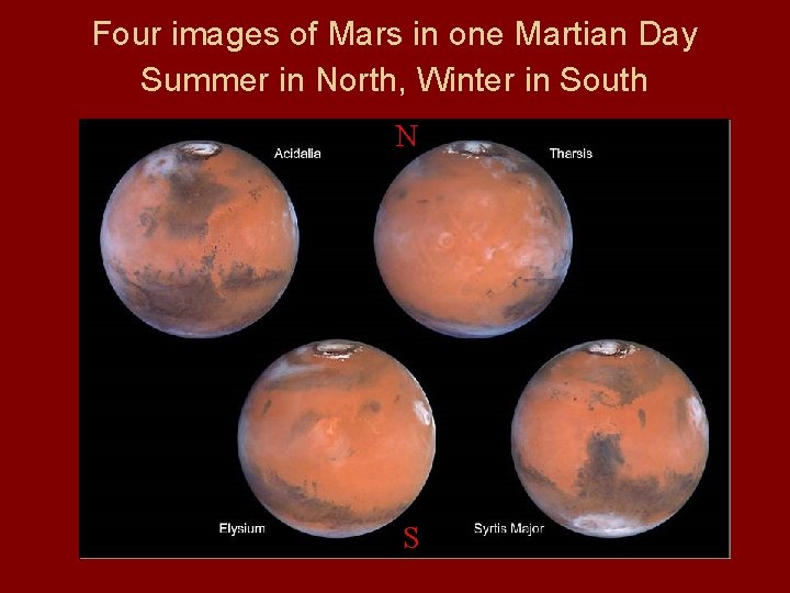 Four images of Mars in one Martian Day Summer in North, Winter in South
