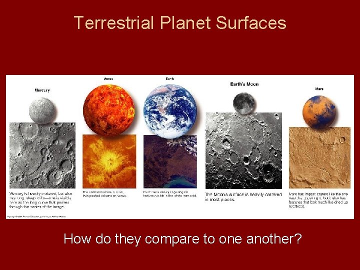 Terrestrial Planet Surfaces How do they compare to one another? 