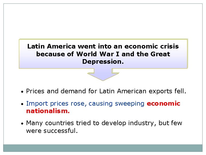 Latin America went into an economic crisis because of World War I and the