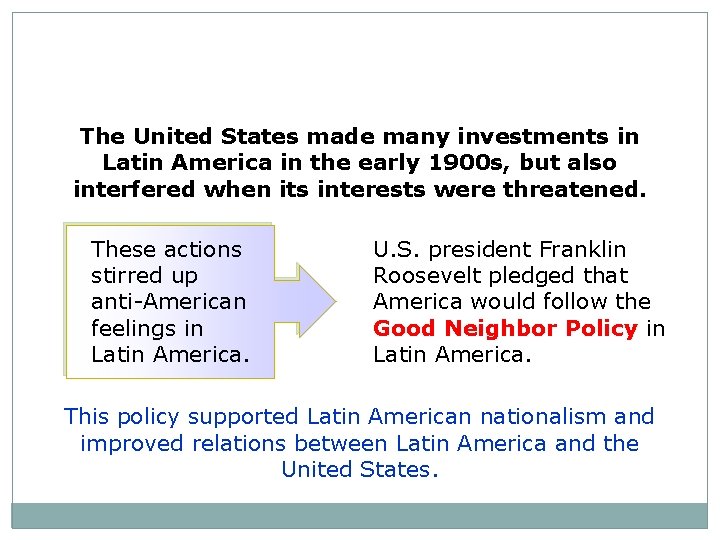 The United States made many investments in Latin America in the early 1900 s,