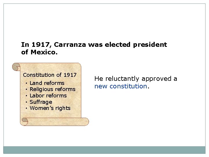 In 1917, Carranza was elected president of Mexico. Constitution of 1917 • • •