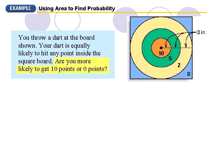 Using Area to Find Probability You throw a dart at the board shown. Your